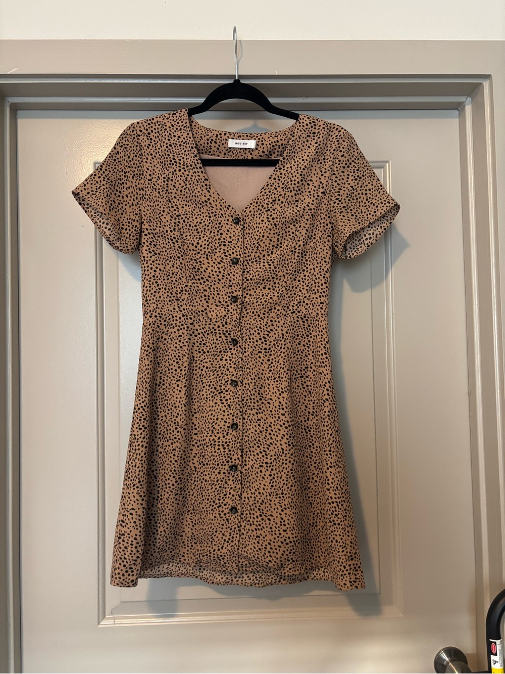 Mod Ref Tan Mini Dress with Black Dot Print